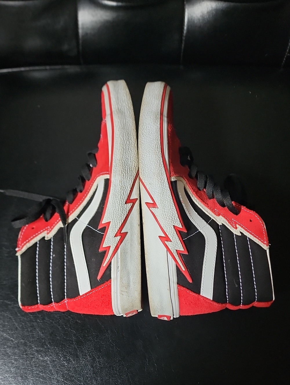 Vans Sk8-Hi Bolt Racing Red Black Lightning Bolt High Top Skate Sneakers 8.5 - Picture 10 of 12